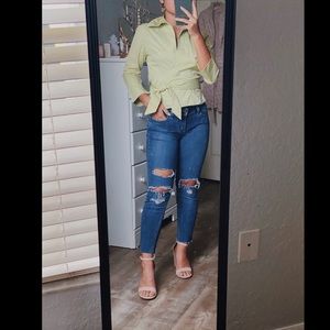 melon green wrap blouse